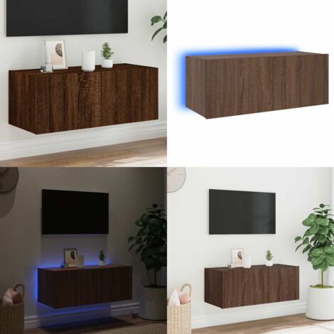 Mobile TV a Parete con Luci LED Rovere Marrone 80x35x31 cm - Mobile TV - Luci LED RGB