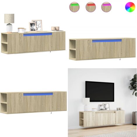 Mobile TV a Parete con Luci LED Rovere Sonoma 135x31x39,5 cm - Armadio TV - Armadio con luci LED