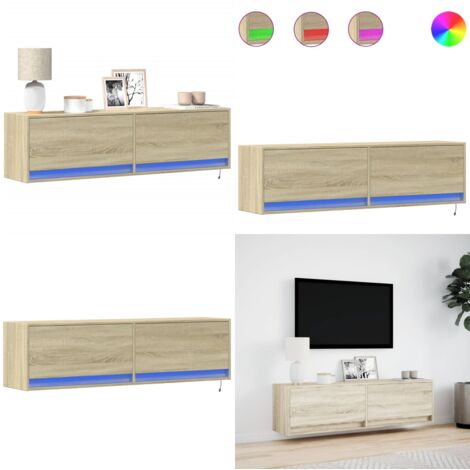 Mobile TV a Parete con Luci LED Rovere Sonoma 140x31x38 cm - Armadio TV - Armadio con luci LED
