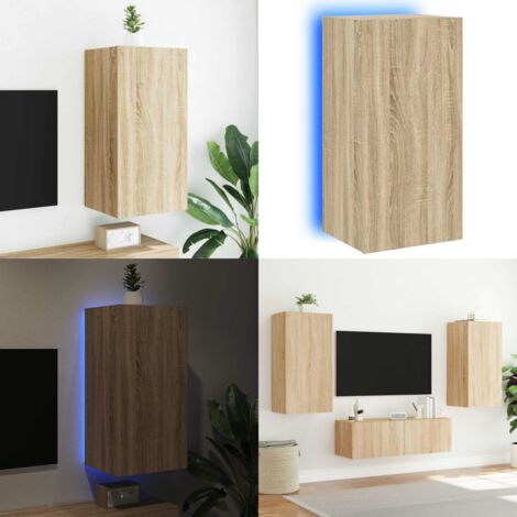 Mobile TV a Parete con Luci LED Rovere Sonoma 40,5x35x80 cm - Mobile TV - Luci LED RGB