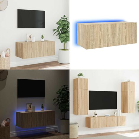 Mobile TV a Parete con Luci LED Rovere Sonoma 80x35x31 cm - Mobile TV - Luci LED RGB