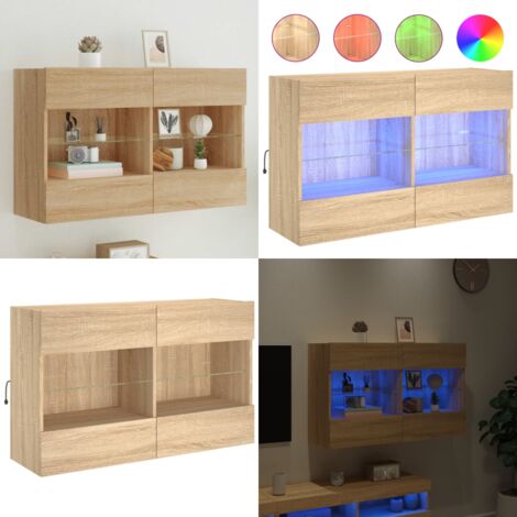 Mobile TV a Parete con Luci LED Rovere Sonoma 98,5x30x60,5 cm - TV mobile - TV con luci LED