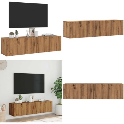 Mobile TV a Parete Rovere Artigianale 120x30x30cm in Truciolato - Mobile TV - TV in legno