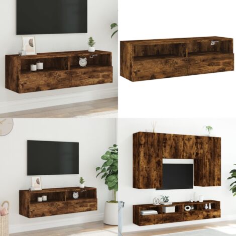 Mobile TV a Parete Rovere Fumo 100x30x30 cm Legno Multistrato - Mobile TV - TV a parete in legno