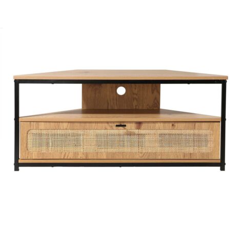 Mobile TV angolare 1 anta con rivestimento in rattan L100 cm - JAYA