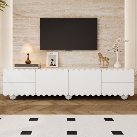 Mobile TV basso scandinavo 175x38x37 cm con 4 cassetti e 2 ante in MDF e truciolare colore bianco