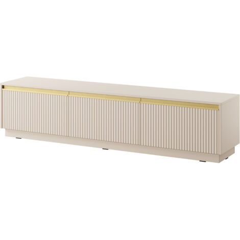Mobile TV, Beige, gambe dorate, 135 x 30 x 52 cm, apertura push-to-open