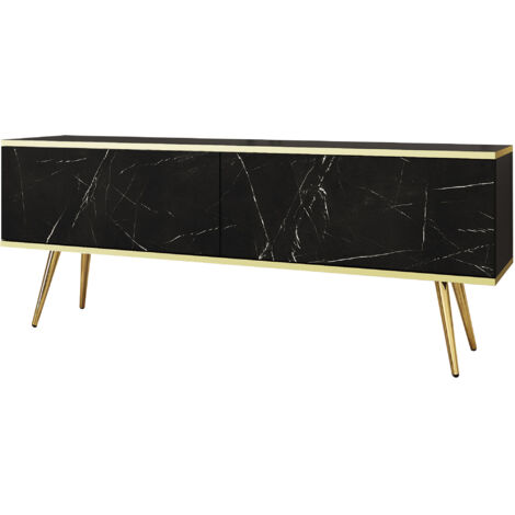Mobile TV, beige, gambe dorate, 175 x 30 x 52 cm, apertura push-to-open