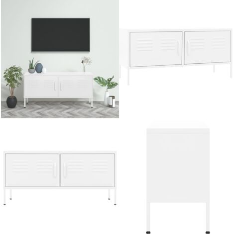 Mobile TV Bianco 105x35x50 cm in Acciaio - TV in acciaio - Mobile TV bianco