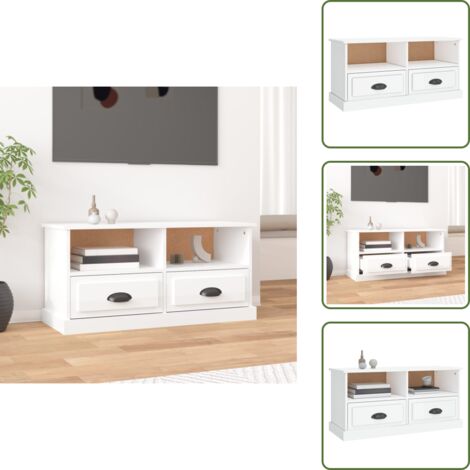 Mobile TV Bianco Lucido - vidaXL Mobile Porta TV Bianco Lucido 93x35,5x45 cm Legno Multistrato - Mobile TV con Cassetti
