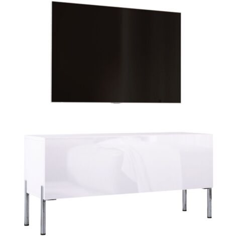 Mobile TV : Bianco Opaco, gambe dorate, 100 x 52 x 32 cm