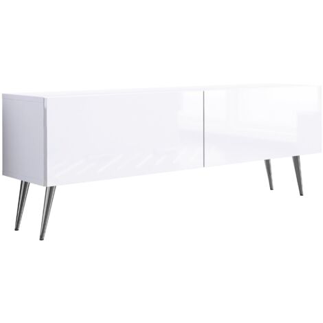 Mobile TV : Bianco Opaco, gambe dorate, 140 x 52 x 32 cm