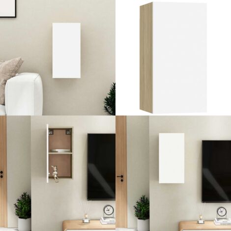 Mobile TV Bianco Rovere Sonoma 30,5x30x60 cm Legno Multistrato - TV a parete - Armadio TV