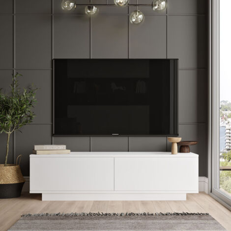 Mobile TV bianco semplice, 140x38,2x35,5 cm, per soggiorno o camera da letto minimalisti