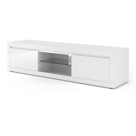 Mobile TV scandinavo bianco lucido e frassino 180cm MELKA - Miliboo