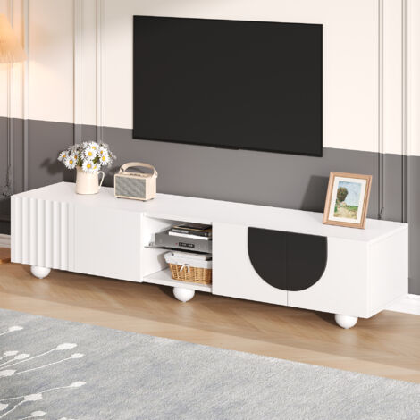 Mobile TV con 2 Ante e 1 Vano Aperto, Apertura a Pressione, per Soggiorno, MDF, Bianco, 180 x 40 x 41.5 cm