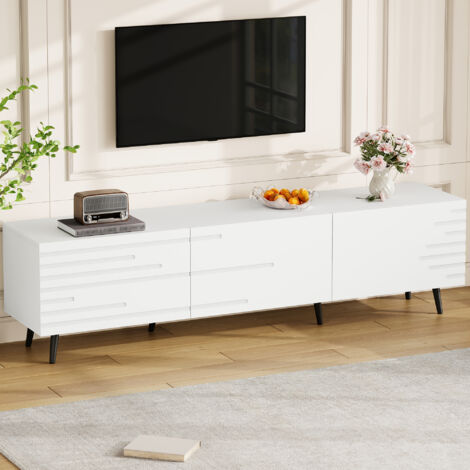 Mobile TV con 3 ante ribaltabili, design stampato 3D e 6 gambe, in bianco, 180x40x48 cm
