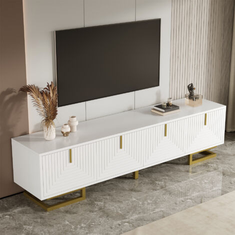 Mobile TV con 4 Ante e Ripiani Interni, Cerniere Ammortizzate e Piedini Regolabili, per Soggiorno, Bianco, 160 x 38 x 44,5 cm