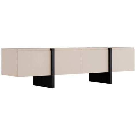Mobile TV con 4 ante in MDF Beige e Nero - LUVONIA
