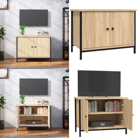 Mobile TV con Ante Rovere Sonoma 60x35x45 cm Legno Massello di Acacia - Mobile con ante - Mobile in legno