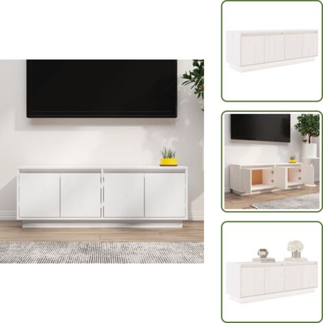 Mobile TV con ante - vidaXL Mobile Porta TV Bianco 110x34x40 cm in Legno Massello di Pino - Mobile TV con scomparti