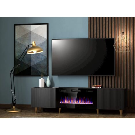 MOBILE TV CON CAMINETTO ELETTRICO INCORPORATO PAFOS cm180x40x49 NERO OPACO