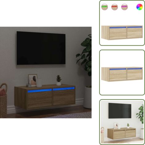 Mobile TV con cassetto - vidaXL Mobile Porta TV con Luci LED Rovere Sonoma 75x35,5x25 cm - Mobile TV con design elegante