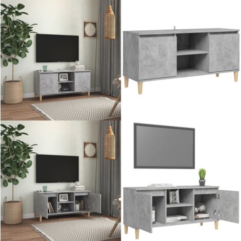 Mobile TV con Gambe in Legno Grigio Cemento 103,5x30x50 cm - Credenza con ripiani - Credenza in legno