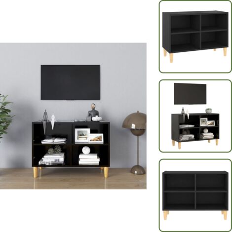 Mobile TV con Gambe in Legno Massello Nero 69,5x30x50 cm