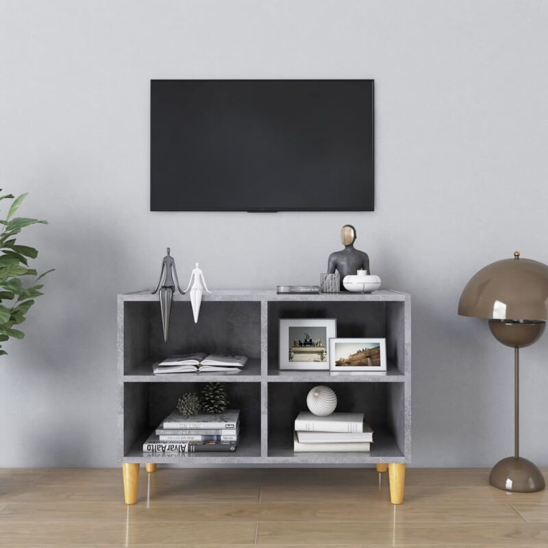 Mobile tv con Gambe Legno Massello Grigio Cemento 69,5x30x50 cm