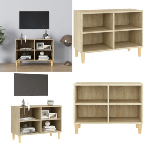Mobile TV con Gambe Legno Massello Rovere Sonoma 69,5x30x50 cm - Credenza con 4 scomparti - Mobile in legno