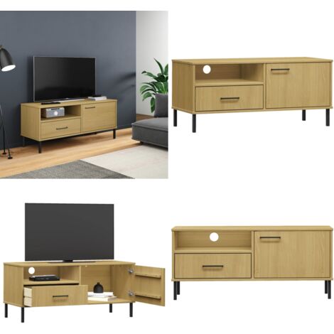Mobile TV con Gambe Metallo Marrone Legno Massello di Pino OSLO - Mobile TV - Mobile per TV