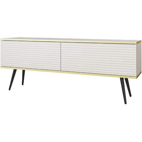 Mobile TV con lamelles beige, 175 x 30 x 32 cm, apertura push-to-open