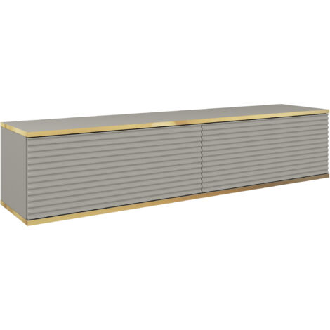 Mobile TV con lamelles bianche, gambe dorate, 175 x 30 x 52 cm, apertura push-to-open