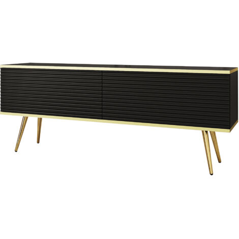 Mobile TV con lamelles bianche, gambe nere, 175 x 30 x 52 cm, apertura push to open