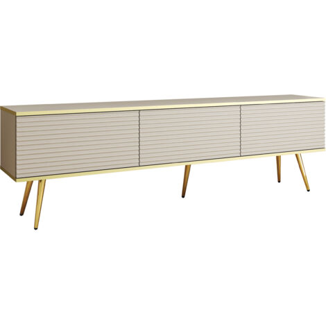 Mobile TV con lamelles grigie, gambe nere, 175 x 30 x 52 cm, apertura push to open