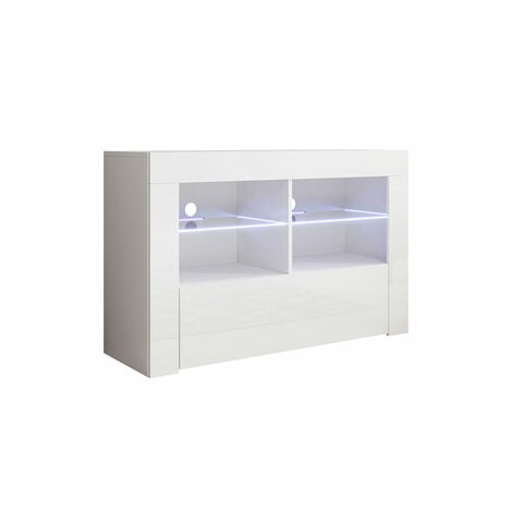 LETTIEMOBILI Mobile TV con LED Mobile da Soggiorno Porta TV Salotto Stilo Moderno 1 Anta 100x65x35cm Modello Lilian Bianco Finitura Lucida