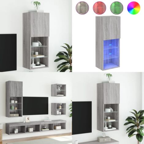 Mobile TV con Luci LED Grigio Sonoma 40,5x30x102 cm - TV mobile - TV con luci LED