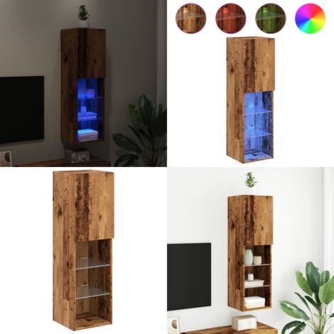Mobile TV con Luci LED Legno Antico 30,5x30x102 cm - Luci LED - Mobile TV