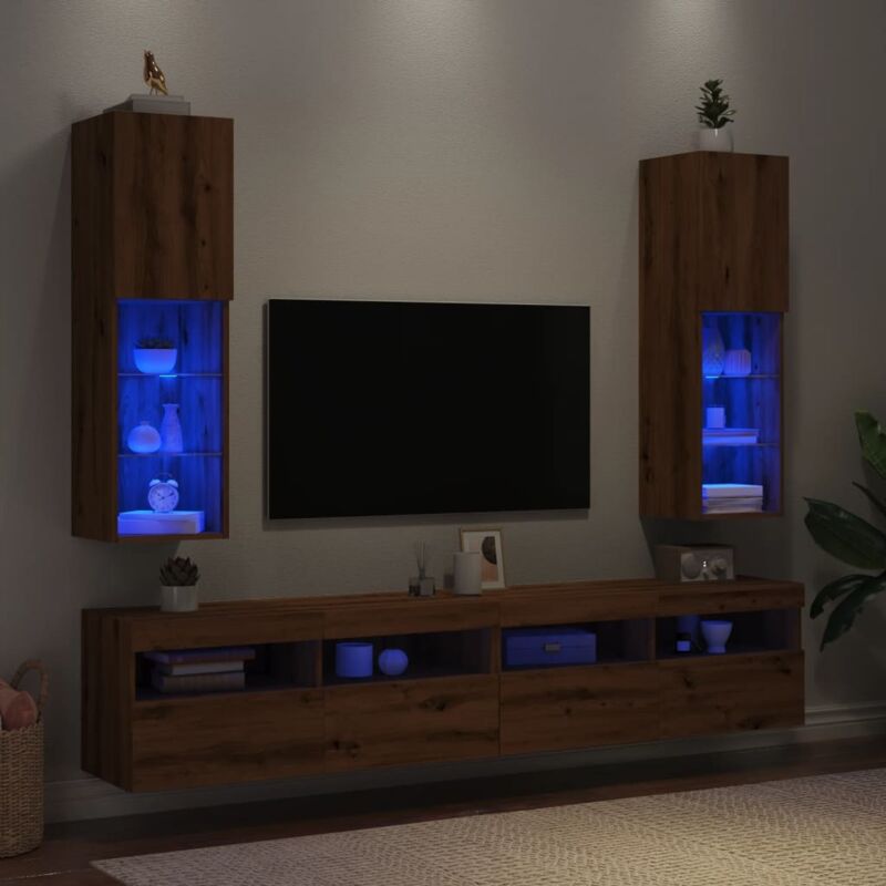 Mobili tv con Luci led 2 pz Rovere Artigianale 30,5x30x102 cm - Vidaxl