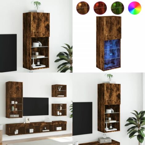 Mobile TV con Luci LED Rovere Fumo 40,5x30x102 cm - Luci LED - Mobile TV