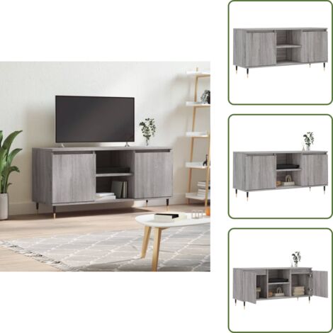 Mobile TV con piano stabile - vidaXL Mobile Porta TV Grigio Sonoma 104x35x50 cm in Legno Multistrato - Mobile TV con gambe in ferro