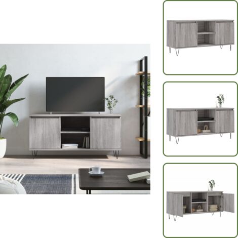 Mobile TV con piano stabile - vidaXL Mobile Porta TV Grigio Sonoma 104x35x50 cm in Legno Multistrato - Mobile TV con gambe in ferro