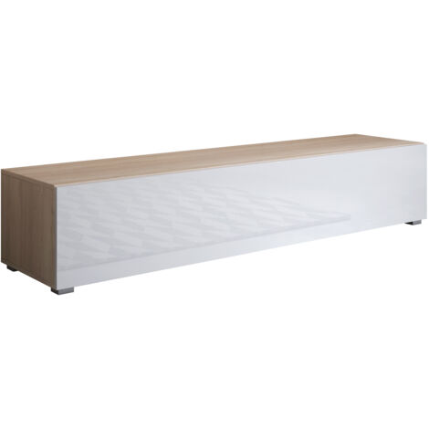 Mobile TV con Piedini 2cm Mobile da Soggiorno Moderno Porta TV Salotto 1 anta 160x32x40cm Modello Luke H2 Sonoma Opaco e Bianco lucido