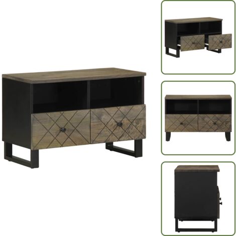 Mobile TV con ripostiglio - vidaXL Mobile Porta TV Nero 70x33x46 cm in Legno Massello di Mango - Mobile TV con piano d'appoggio