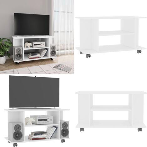 Mobile TV con Ruote Bianco 80x40x45 cm in Legno Multistrato - Mobile con ruote - Mobile in legno multistrato