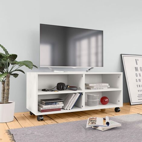 EASYCOMFORT Mobile TV Moderno con Ruote, Mobiletto TV in Legno, 80 × 40 ×  40cm Nero