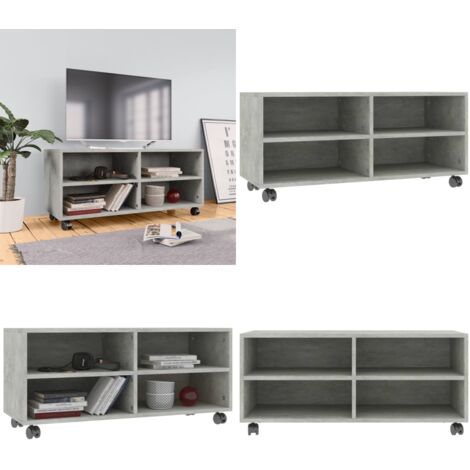 Mobile TV con Ruote Grigio Cemento 90x35x35 cm in Multistrato - Mobile con ruote - Mobile TV grigio cemento