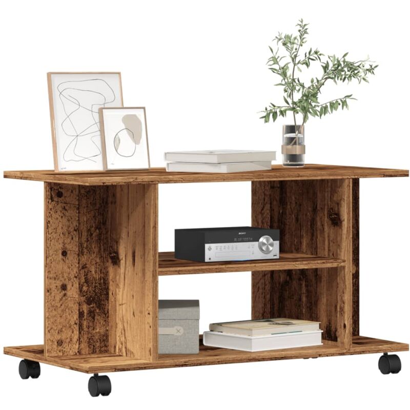 Vidaxl Mobile Tv Con Ruote Legno Antico 80x40x45 Cm Legno Multistrato