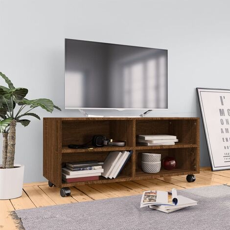 PROLENTA PREMIUM Mobile TV con Ruote Rovere Marrone 90x35x35cm Legno Multistrato